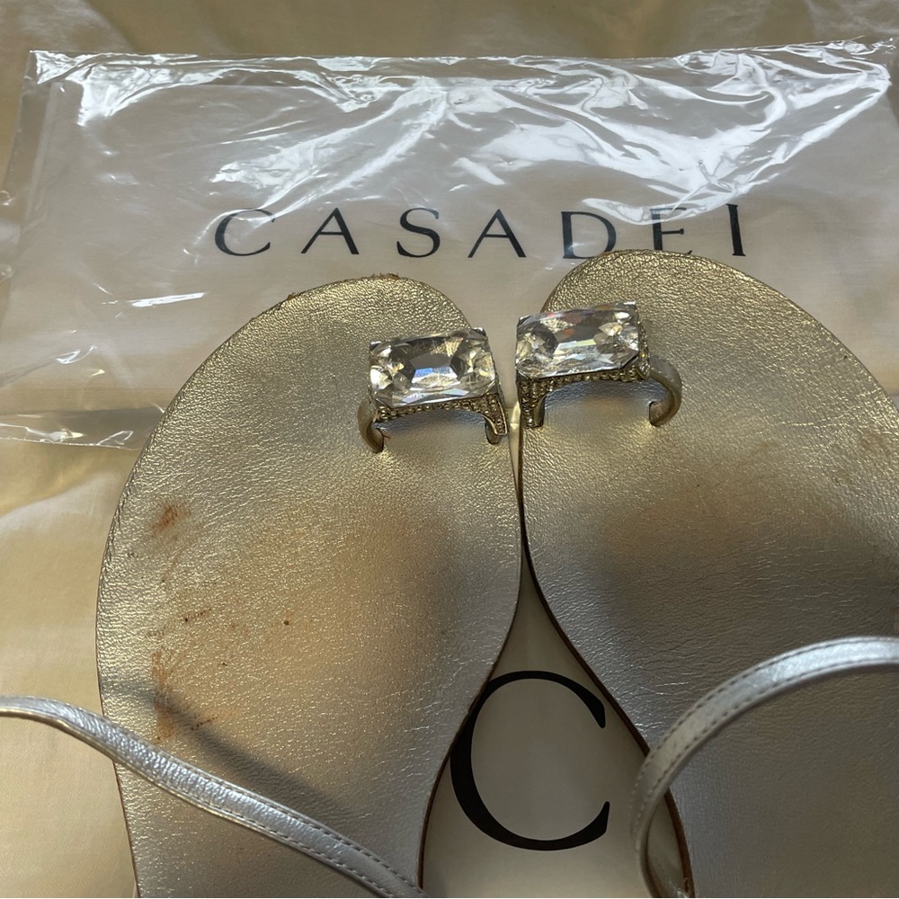 CASADEI Silver Metallic City Light Soraya Sandals. Size 39.5